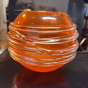 Cream and Orange Ribbed Glass Vase Accent